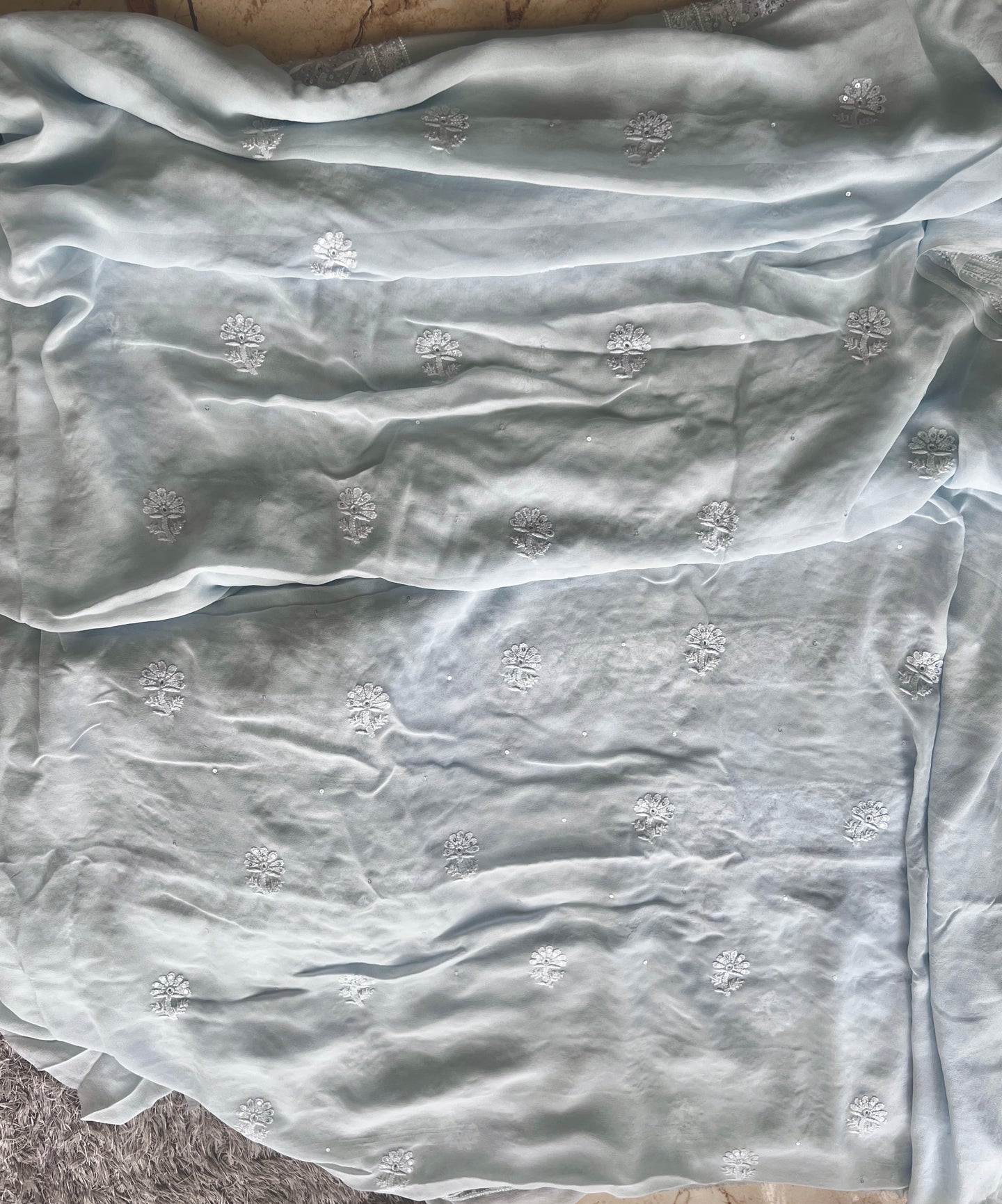 Suhaan Powder Blue Chikankari pearl sequins kurta and dupatta